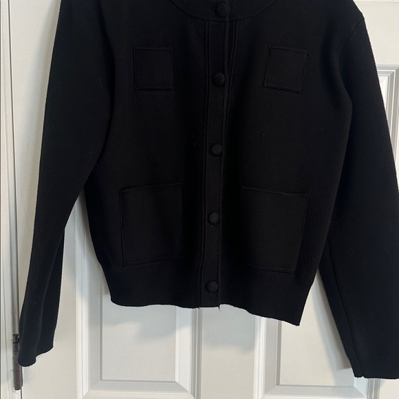 NWOT Zara Plain Knit Shoulder Pad Cardigan Jacket in Black size L - Picture 6 of 13